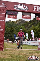 Julie across the line on her first ride